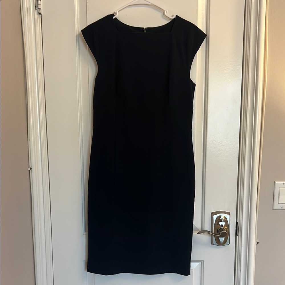 Ann Taylor Black Sheath Midi Dress with Cap Sleeves